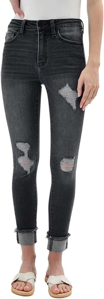 Kancan Women's High Rise Distressed Cuffed Ankle Skinny Jeans - KC7299 | Amazon (US)
