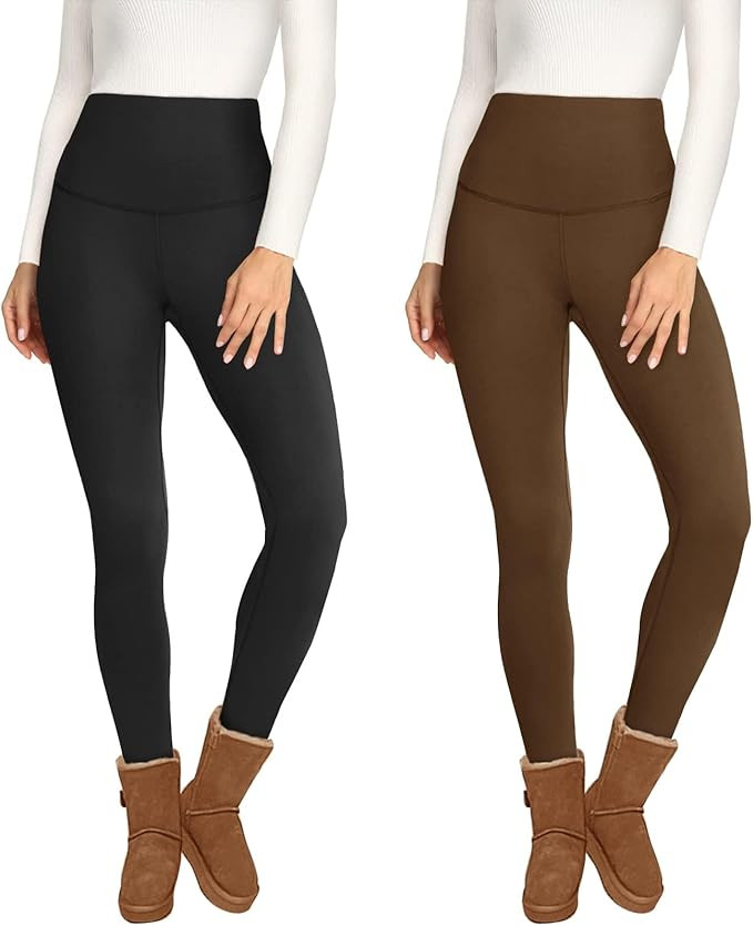2 Pack Fleece Lined Leggings for Women - Thermal Winter Warm Tights Tummy Control High Waisted Wo... | Amazon (US)