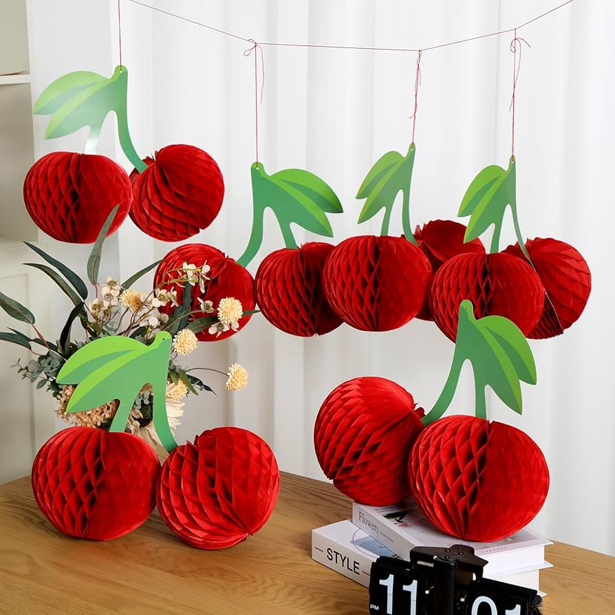 Cherry Birthday Party Decorations Hanging Paper Honeycomb Cherry Table Centerpieces Paper Lantern... | Amazon (US)