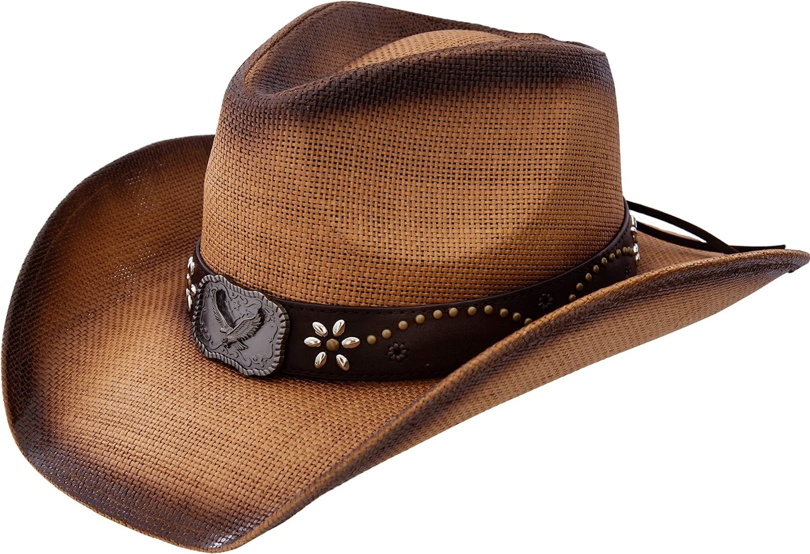 Queue Essentials Men & Women's Woven Straw Cowboy Cowgirl Hat Western Outback w/Wide Brim (Black ... | Amazon (US)