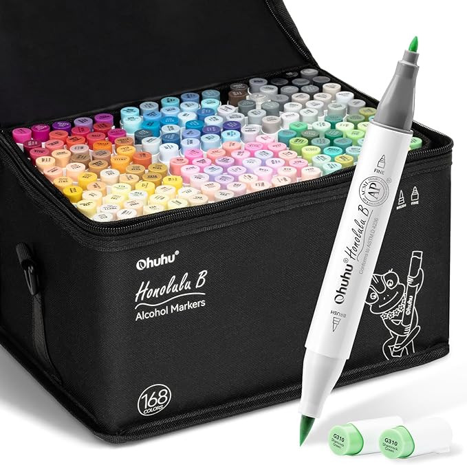 Ohuhu Alcohol Markers Brush Tip: 168-Color Double Tipped Art Marker Set for Artist Adults Colorin... | Amazon (US)
