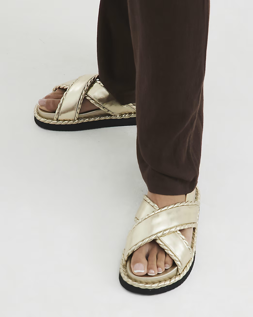 Gold Cross Strap Footbed Sandals | River Island UK & IE