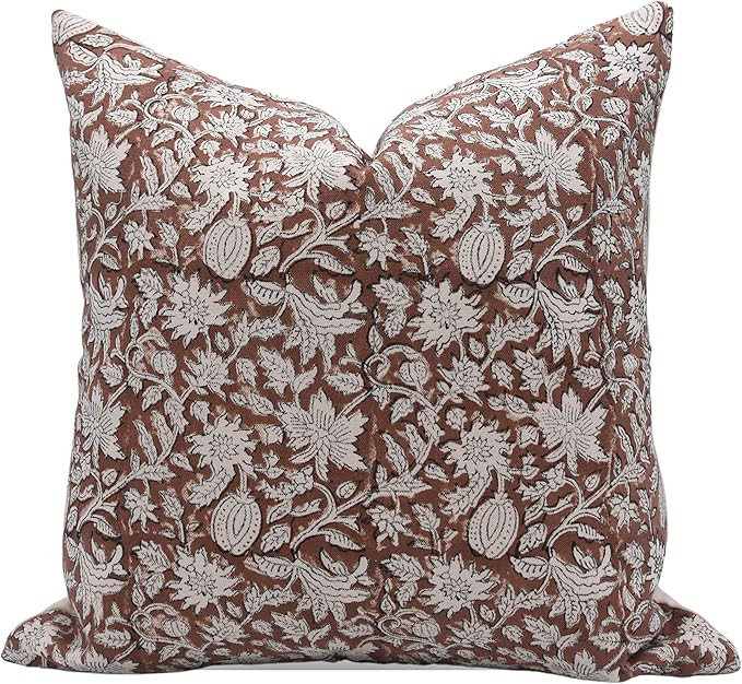 Fabritual Block Print Cotton 20x20 Throw Pillow Covers, Outdoor Farmhouse Square Cushion Covers, ... | Amazon (US)