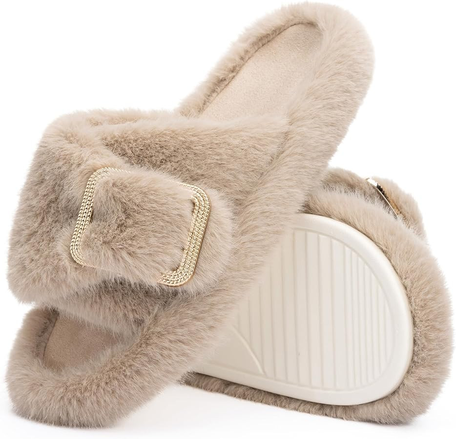 Fuzzy Slippers for Women Indoor Outdoor Fluffy House Womens Slippers with Memory Foam Anti-Skid S... | Amazon (US)