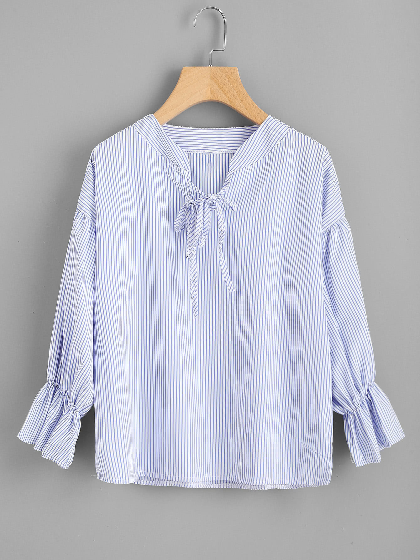 Vertical Striped Drop Shoulder Tie Detail Blouse | SHEIN