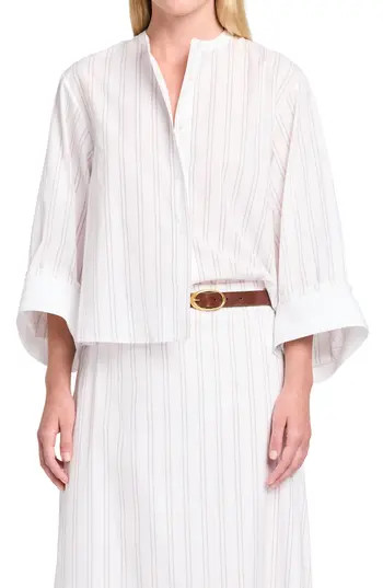 TWP The Beau Stripe Button-Up Shirt in White /Wine at Nordstrom Rack, Size Large | Nordstrom Rack