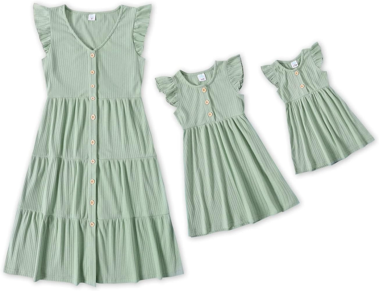IFFEI Matching Family Dresses Cotton Ruffle Decor Mommy and Me Matching Dress | Amazon (US)