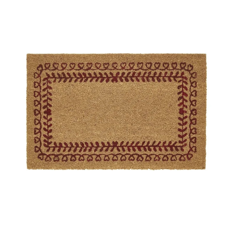 My Texas House Natural/Red Heart Scribbles Outdoor Coir Doormat, 18" x 30" | Walmart (US)