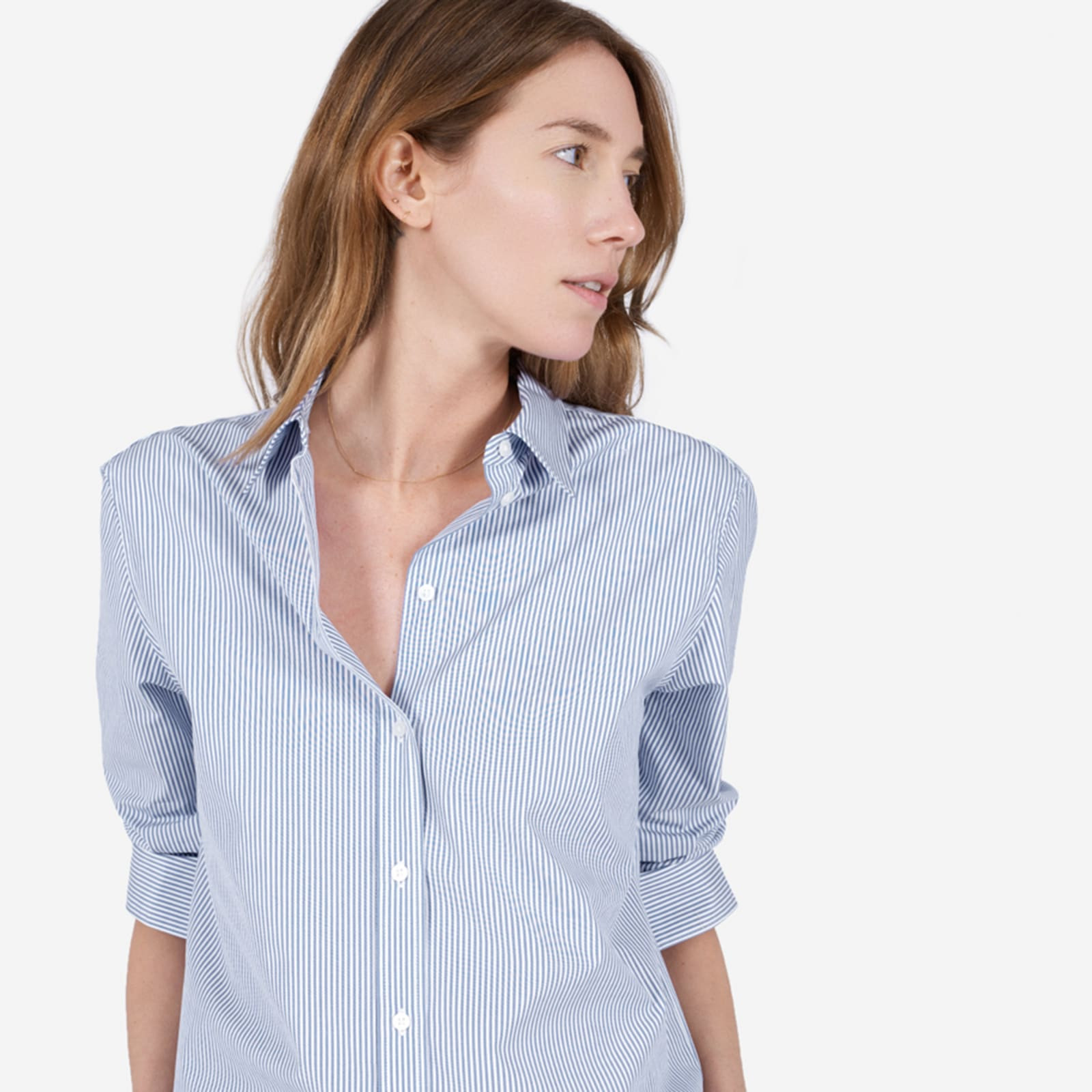 Women's Relaxed Poplin Shirt by Everlane in Blue Stripe, Size 14 | Everlane