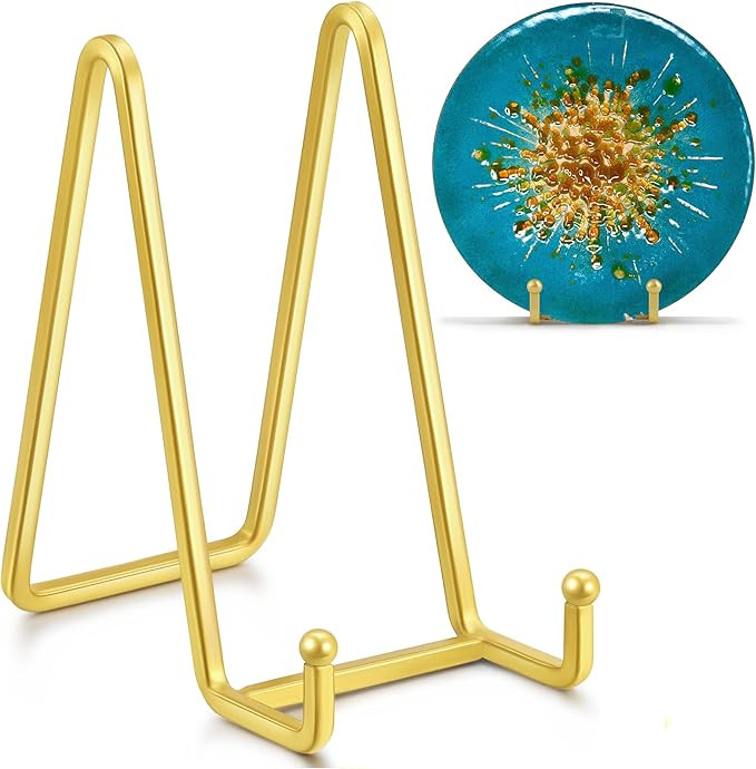 6 Inch Metal Square Wire Plate Stands for Display - Gold 2 Pack Holder Stand + Picture Frame Ease... | Amazon (US)