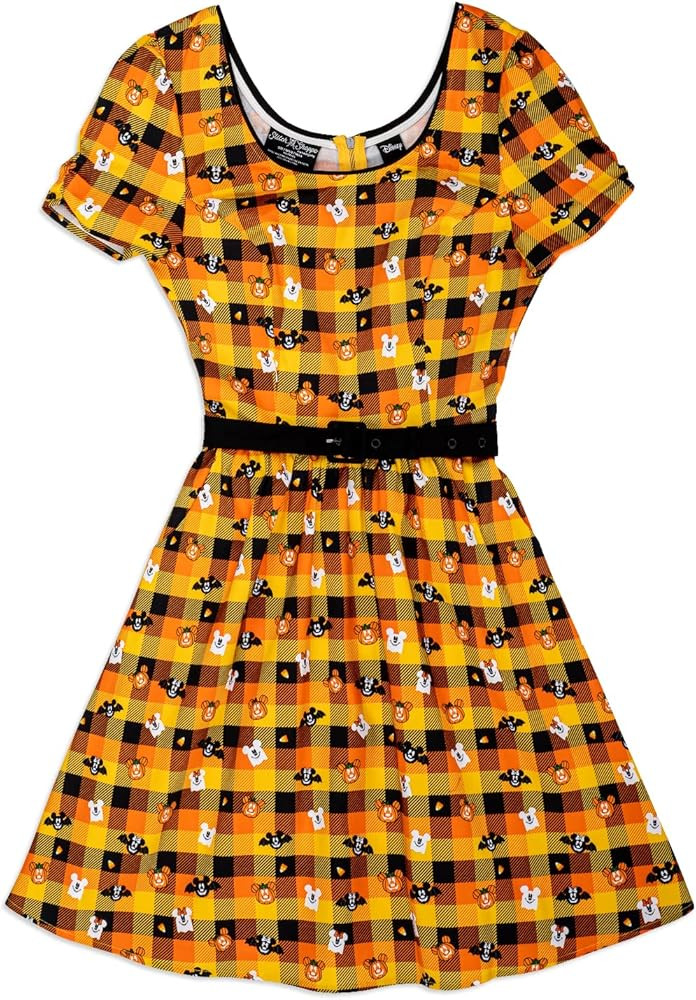 Loungefly Stitch Shoppe Disney Mickey and Minnie Spooky Gingham Laci Dress, Size Small | Amazon (US)