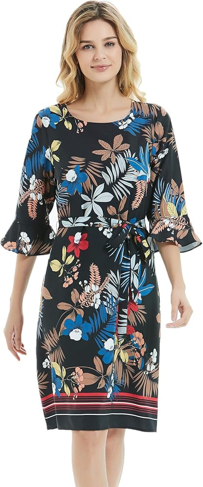 Basic Model Floral Summer Dresses for Women Short Sleeve Round/V Neck Maxi Dress Boho Beach Dress | Amazon (US)