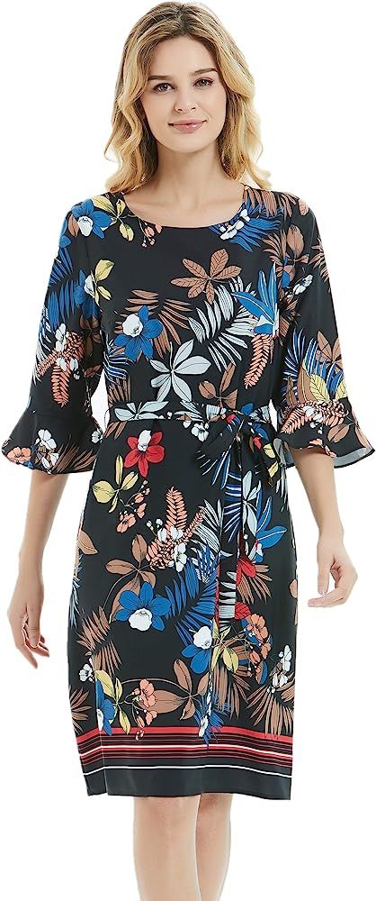 Basic Model Floral Summer Dresses for Women Short Sleeve Round/V Neck Maxi Dress Boho Beach Dress | Amazon (US)