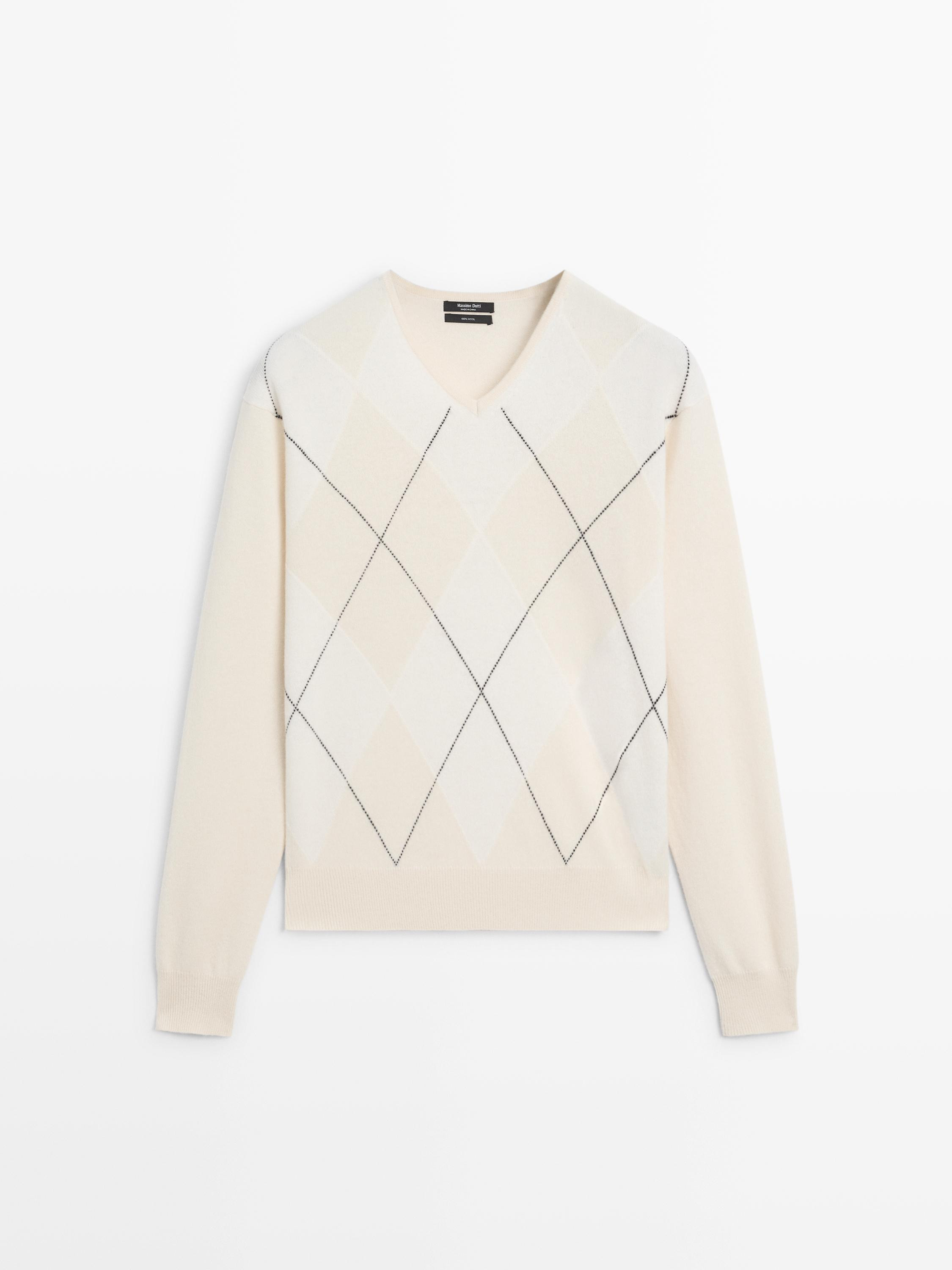 Wollen tricot trui met ruiten | Massimo Dutti NL