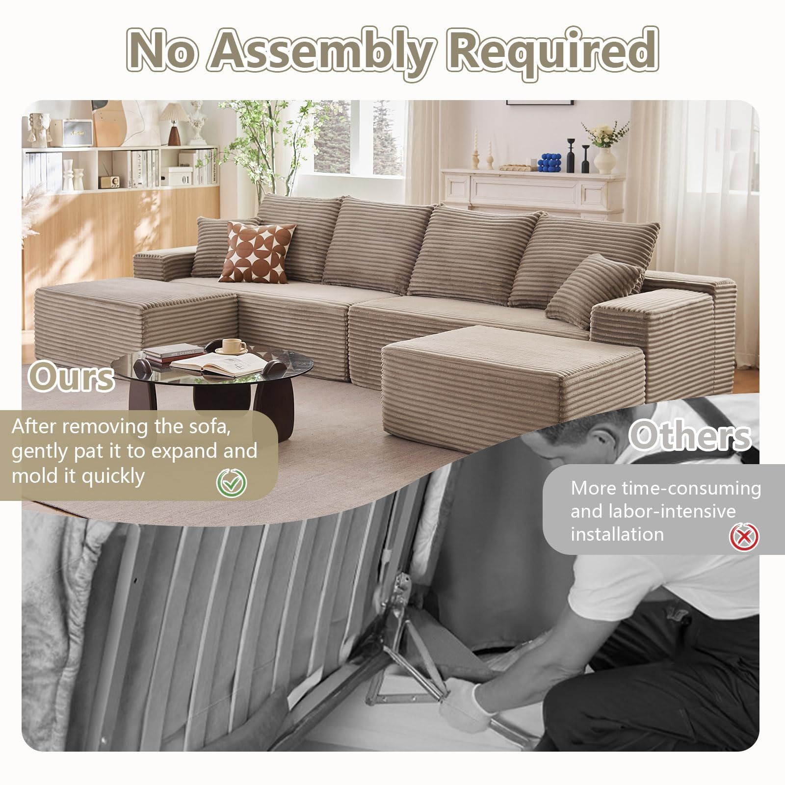 140" Sectional Cloud Couch for Living Room, Stupendous U Shaped Sofas, Modular Floor Deep-Seat So... | Amazon (US)