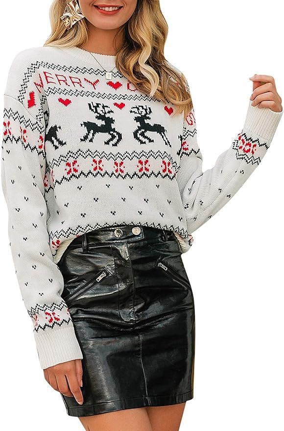 BerryGo Women's Long Sleeve Knit Pullover Sweater Ugly Christmas Reindeer Sweater | Amazon (US)