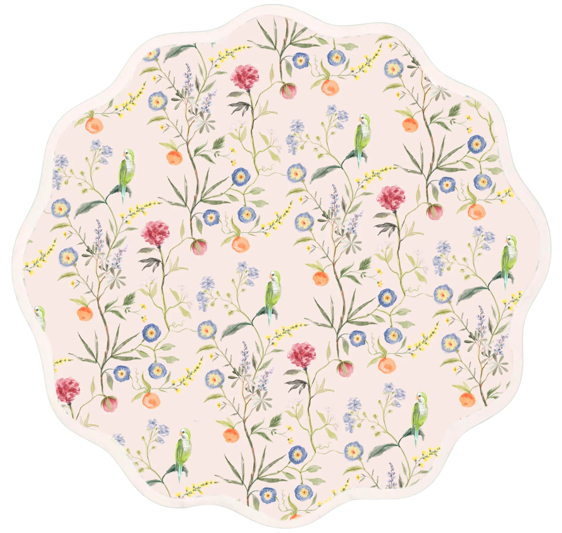 Round Scalloped Placemat | Jardin de Fleurs - Pink | Frances Fields Home