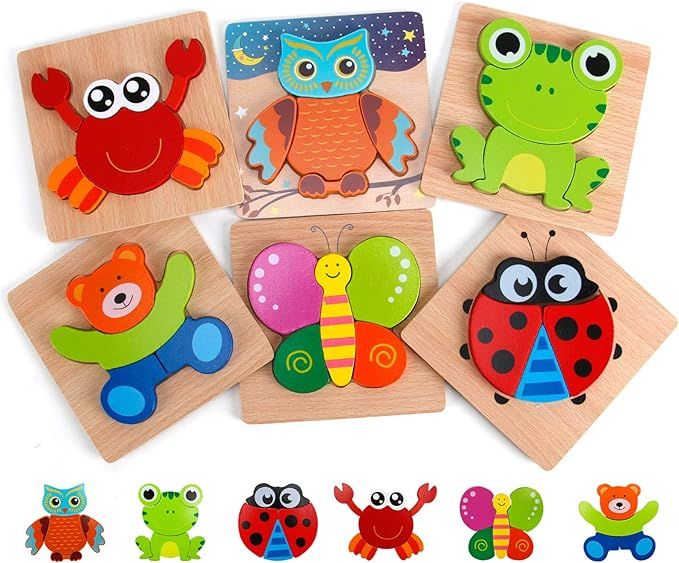 Amazon.com: Slotic Wooden Puzzles for Toddlers - Animal Jigsaw Puzzles for 1 2 3 Years Old Boys &... | Amazon (US)