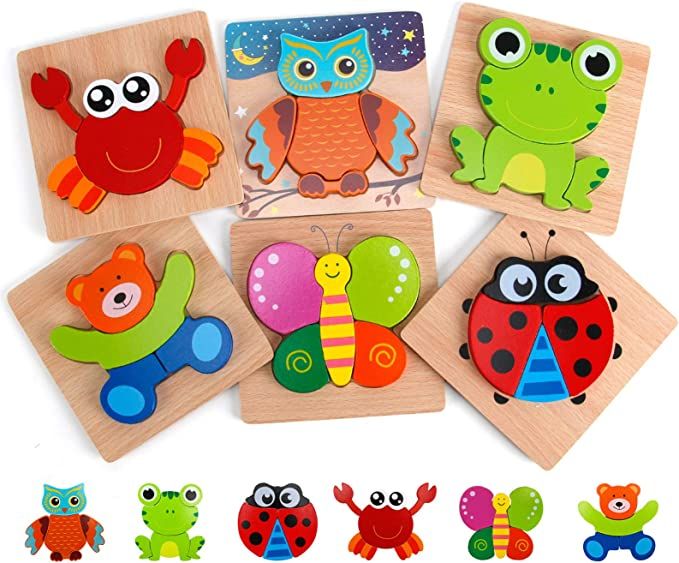 Amazon.com: Slotic Wooden Puzzles for Toddlers - Animal Jigsaw Puzzles for 1 2 3 Years Old Boys &... | Amazon (US)