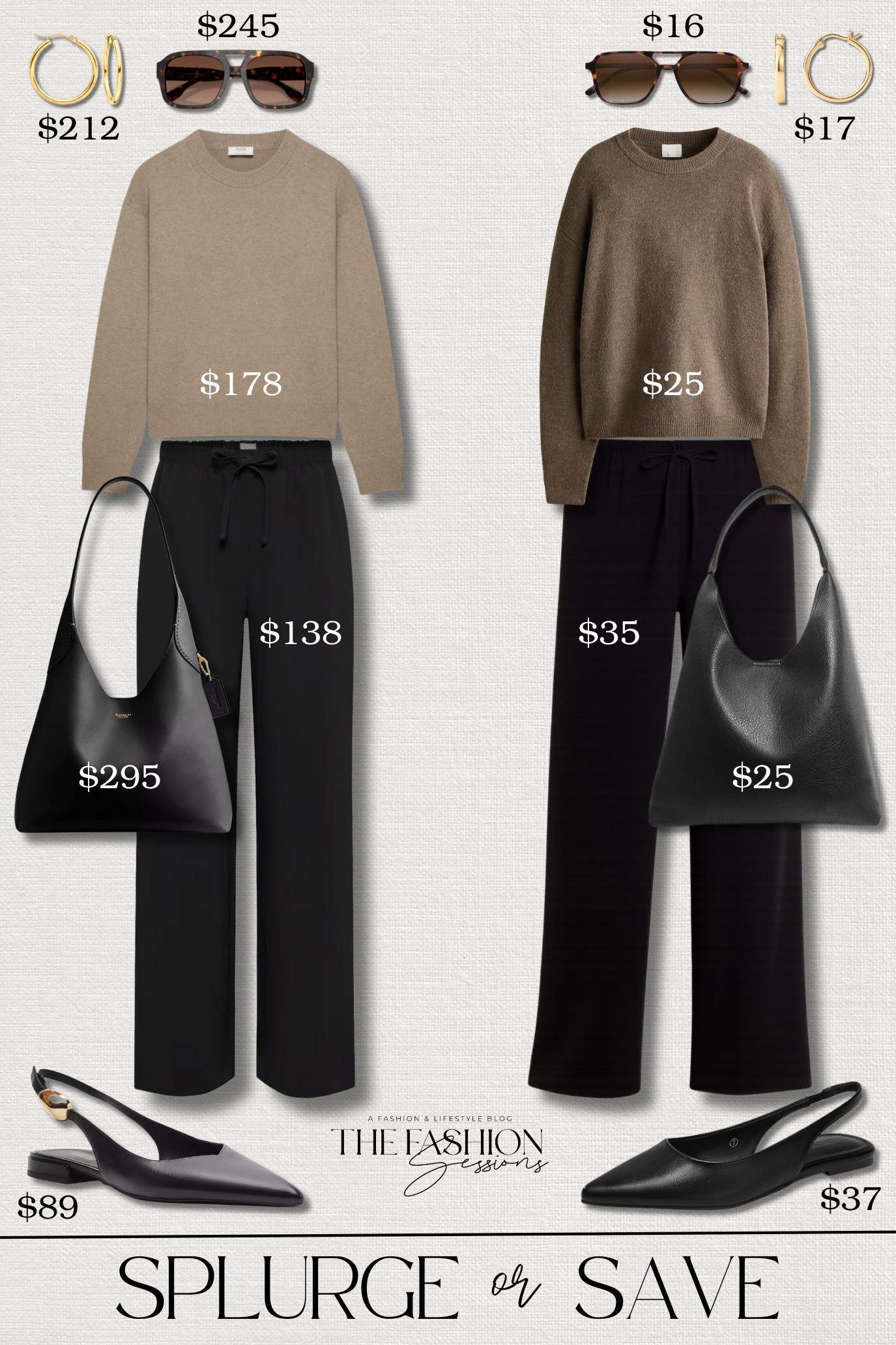 Two outfits. Same vibe. $1,000 difference. Get the look for less or treat yourself to the premium version - your style, your budget!
pull-on pant | cashmere sweater | knit sweater | slingback flats | shoulder bag | tortoiseshell aviator sunglases | gold hoop earrings | winter outfit | elevated casual 

 #LTKootd #LTKOver40 #LTKSaleAlert