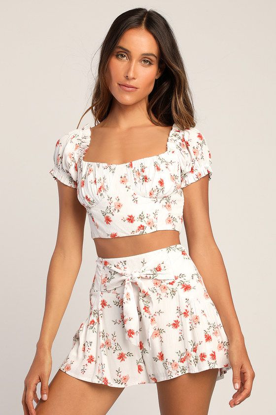 Garden Glories Ivory Floral Print Puff Sleeve Two Piece Romper | Lulus (US)