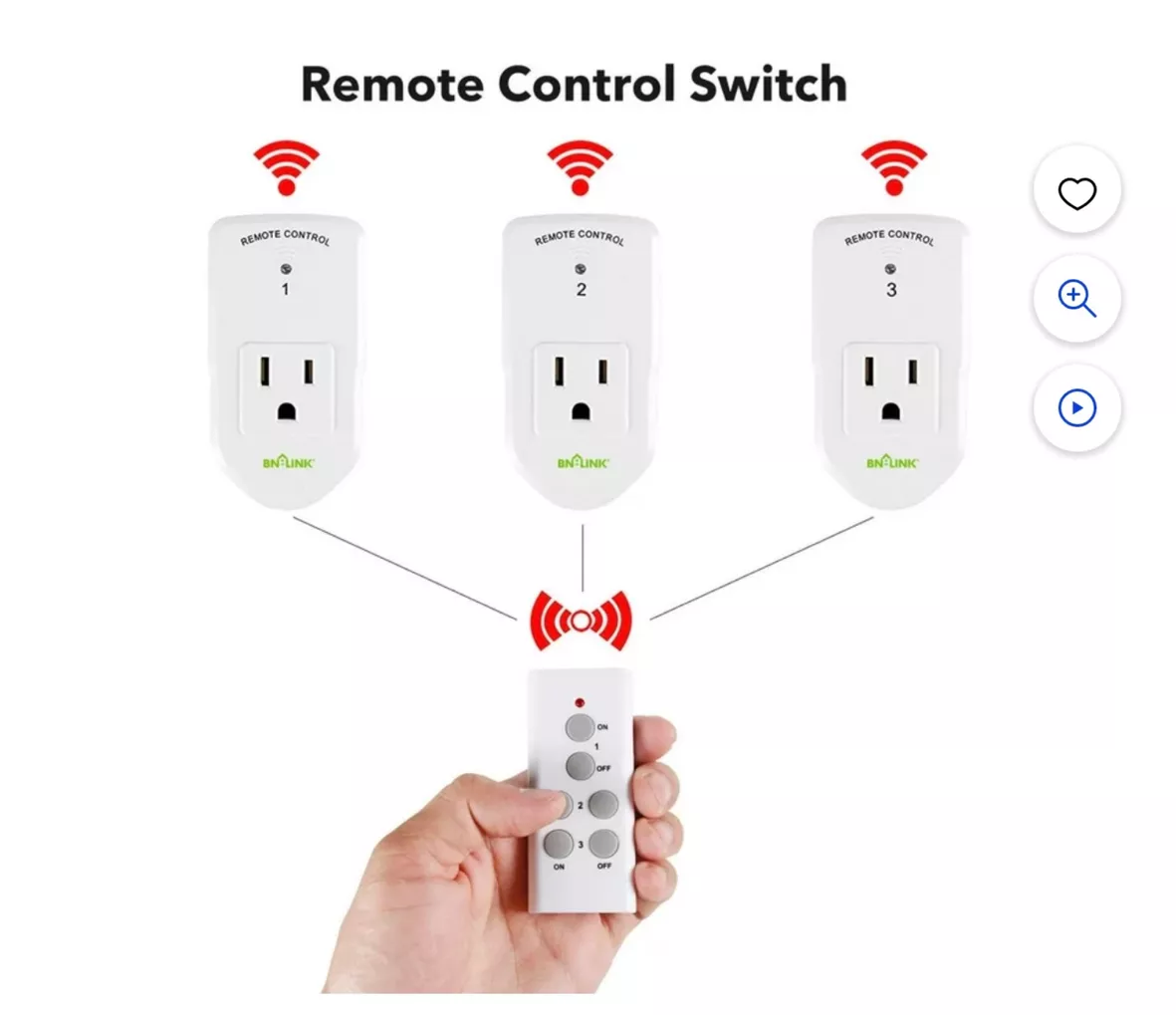 BN-LINK Wireless Remote Control Electrical Outlet Switch Indoor 3