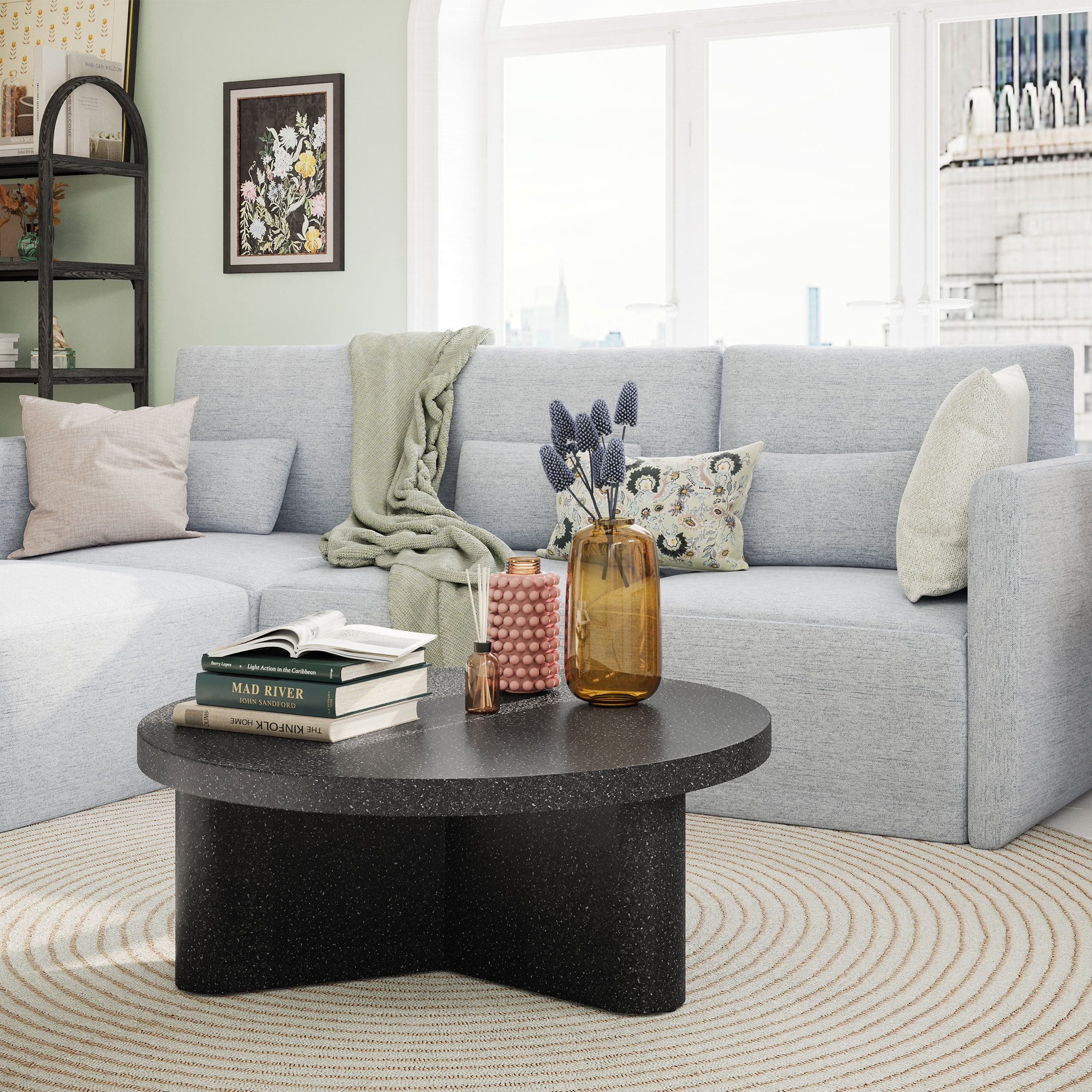 Beautiful Drew Modular Sectional Sofa with Ottoman by Drew Barrymore, Gray Fabric | Walmart (US)