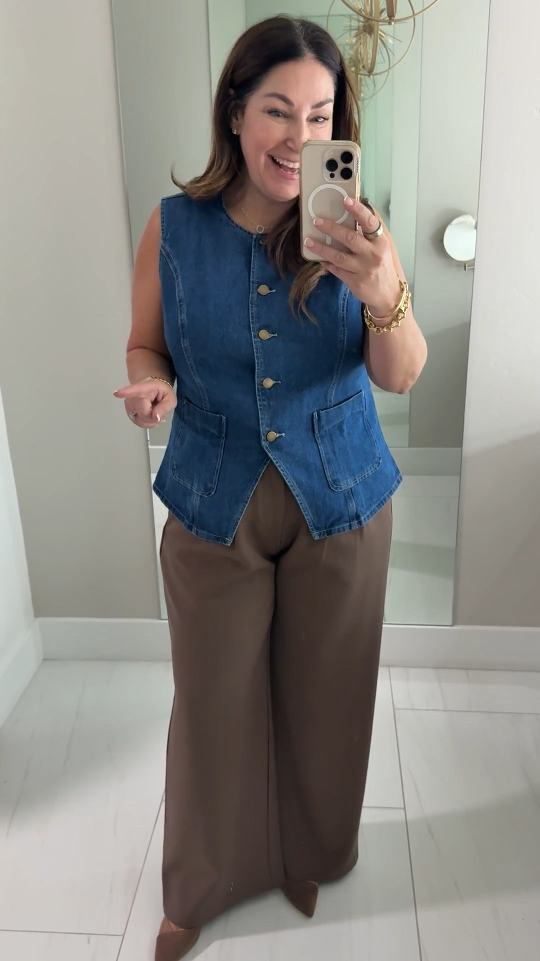 Denim vests are trending everwhere and this one has just the right amount of stretch and structure for larger chest ladies!

Size up for larger chest on vest wearing XL, size up if inbetween on pants, XL reg lengthh

#LTKMidsize #LTKOver40 #LTKWorkwear