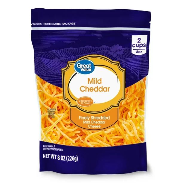 Great Value Finely Shredded Mild Cheddar Cheese, 8 oz | Walmart (US)
