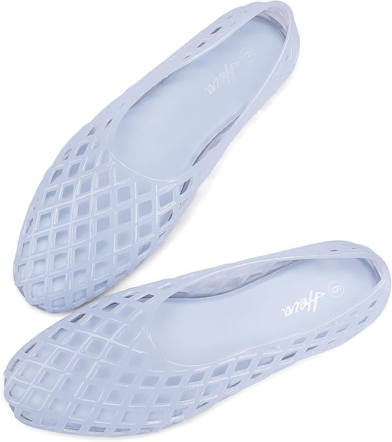 HEVA Women's Jelly Mesh Flats Breathable Clear Hollow Shoes Summer Beach Jellies Ballet Sandals | Amazon (US)