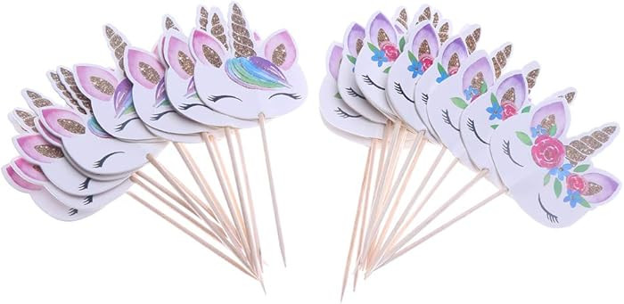 CCINEE 48pcs Rainbow Unicorn Cupcake Toppers Picks Double-Sided Paper Unicorn Cake Toppers for Bi... | Amazon (US)