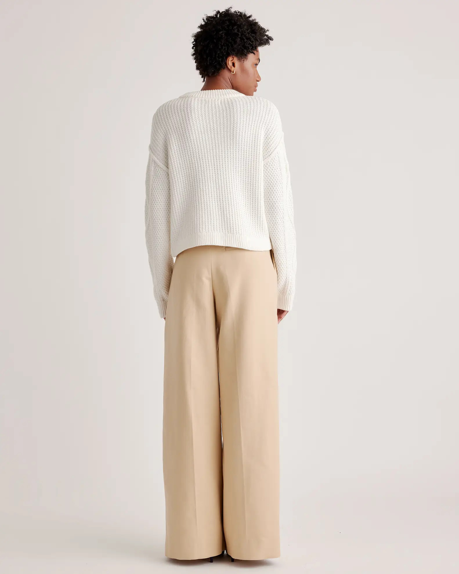 100% Organic Cotton Cropped Cable Crew Sweater | Quince