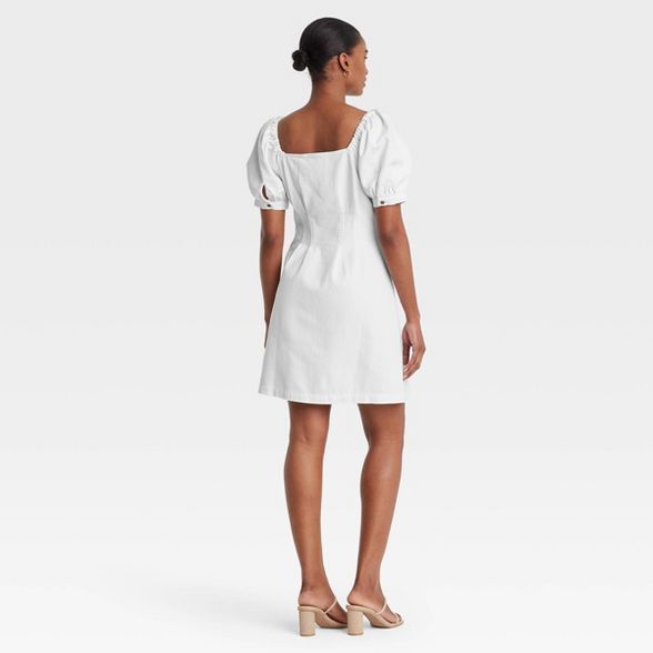 Women's Puff Short Sleeve Denim Dress - Who What Wear™ Bright White | Target