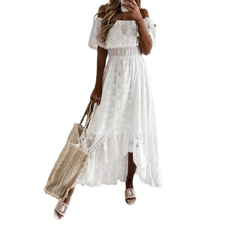 Liangchengmei Womens Casual Off Shoulder Lace Maxi Dress White Wedding Dress, Walmart Dress | Walmart (US)