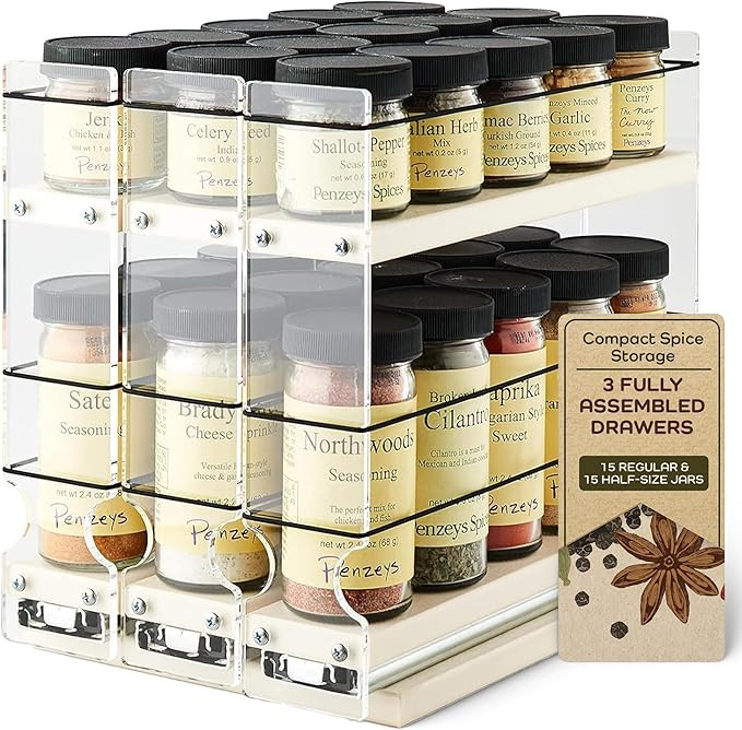 Vertical Spice Cabinet Mounted Spice Rack Organizer - 3 Drawers,15 Reg. & 30 Half Sized Spice Jar... | Amazon (US)