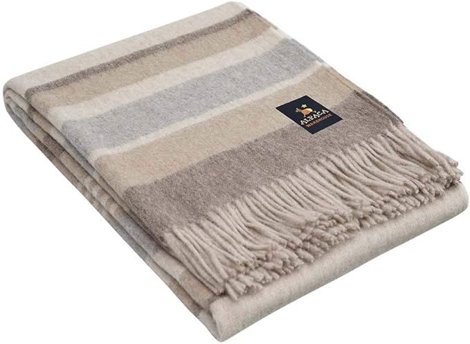 Alpaca Merino Wool Blanket Throw Warm and Soft Multicolor Striped Design Peru (Sand/Soft Camel/So... | Amazon (US)