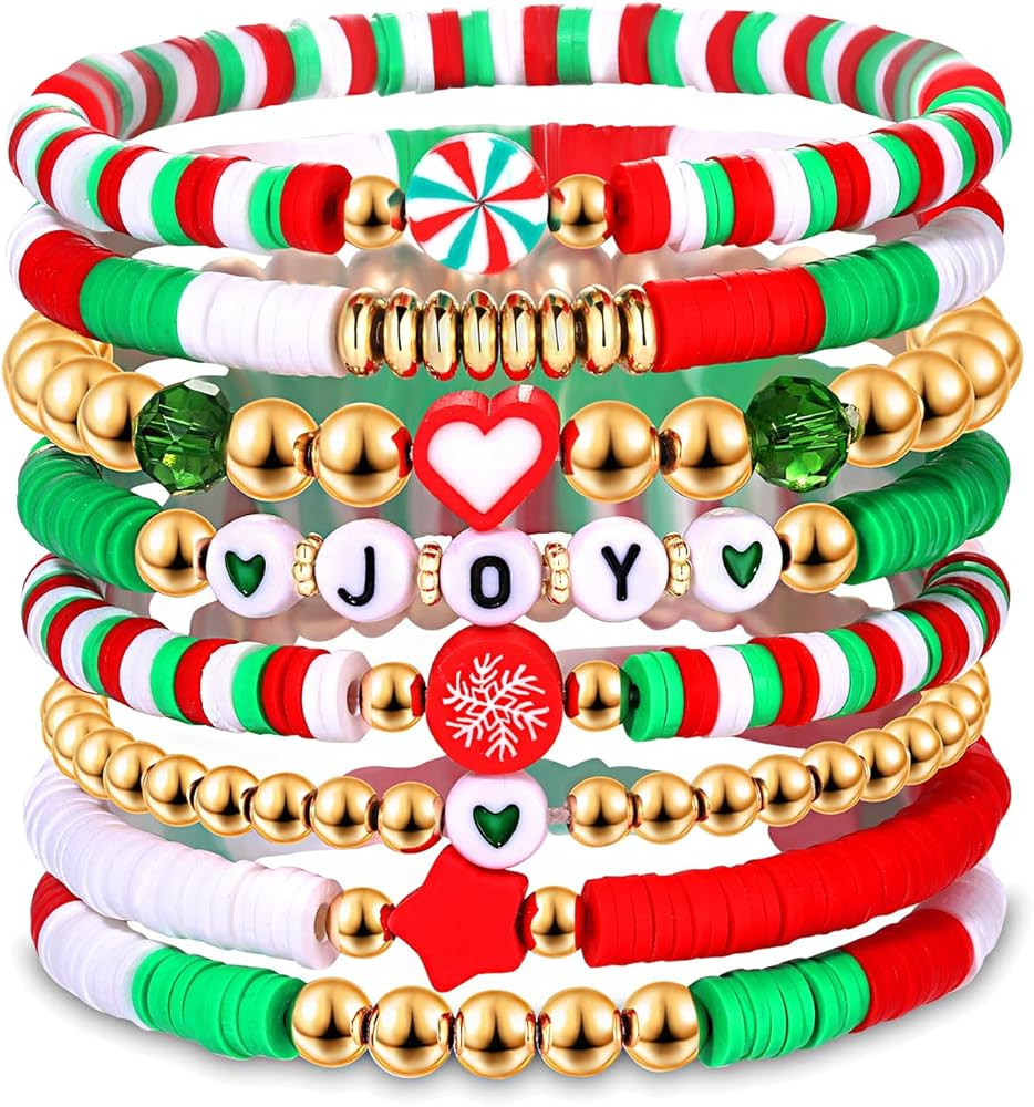 XOCARTIGE Surfer Heishi Bracelets for Women Stackable Rainbow Vinyl Disc Clay Beaded Stretch Bracele | Amazon (US)