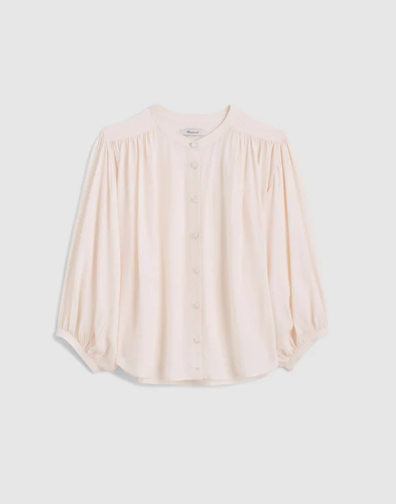 Shirred Crewneck Button-Up Top | Madewell