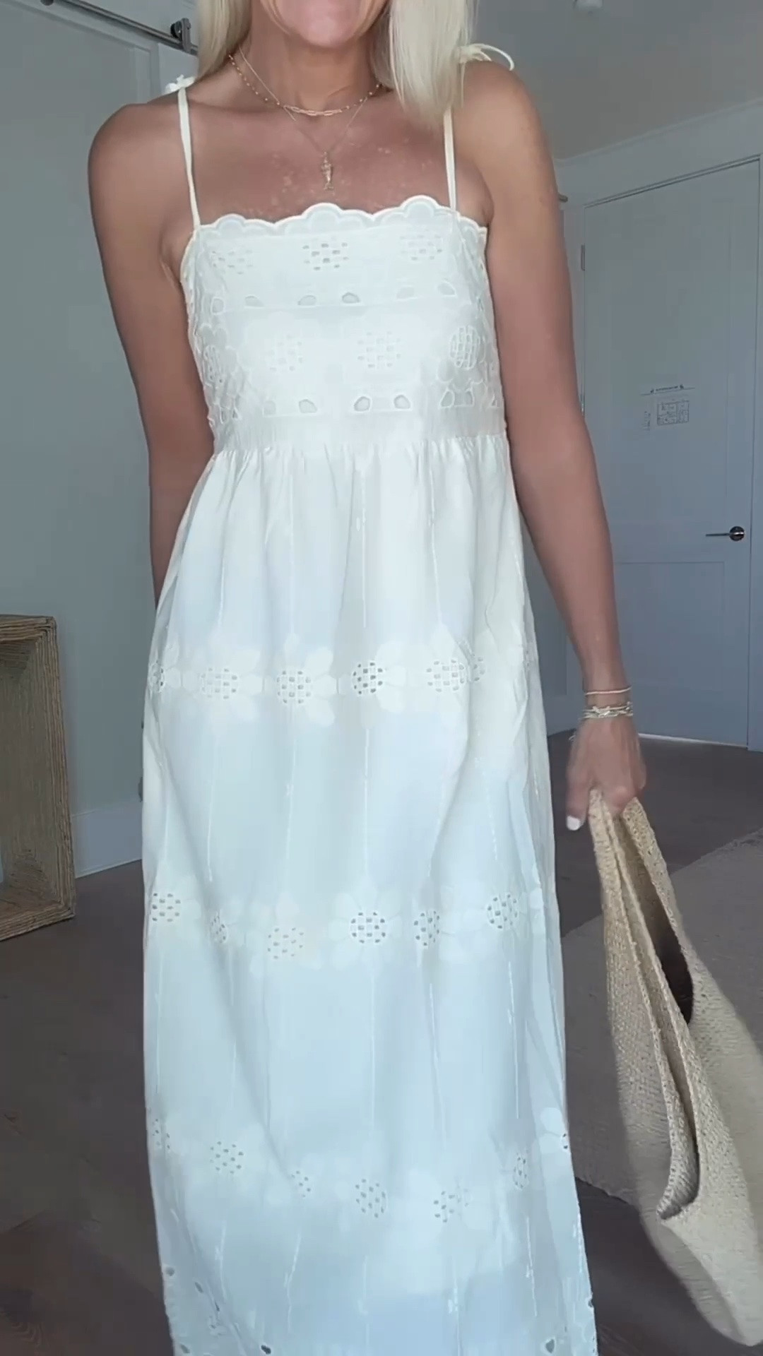 This white eyelet maxi dress is such an easy summer favorite. I love the feminine eyelet detail, comfortable smocked waist, pockets, and lightweight cotton feel. It works beautifully with simple sandals and a woven bag for a relaxed day, but it could easily be dressed up for a vacation dinner, brunch, or summer event.

💡 LTK MADE EASY
❤️ Heart = Support my posts!
🔖 Save = Get sale & restock alerts
📋 Lists = Keep favorites organized
📲 Share = Send lists and products to a friend. Hello, Christmas List!
💬 Comment = Ask me anything about what I’m wearing.:-)

#LTKootd #LTKOver40 #LTKTravel