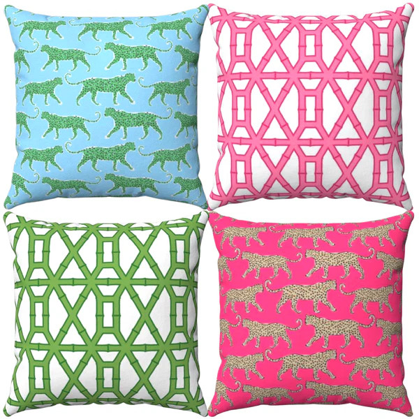 Pink & Green Mix & Match H20 Proof Indoor Outdoor Pillows | James Ascher