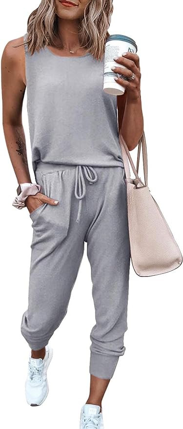 PRETTYGARDEN Women's Two Piece Outfit Sleeveless Crewneck Tops with Sweatpants Active Tracksuit L... | Amazon (US)