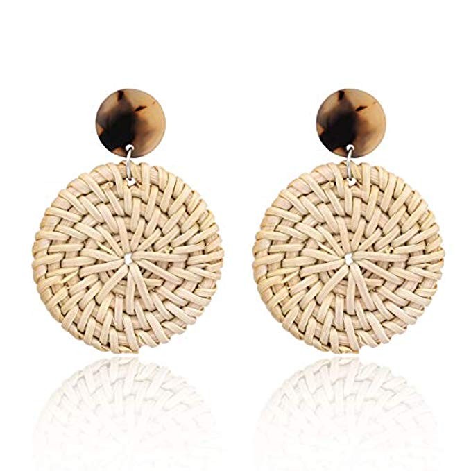 MOLOCH Rattan Earrings Handmade Lightweight Straw Wicker Braid Woven Drop Dangle Earrings Acrylic Re | Amazon (US)
