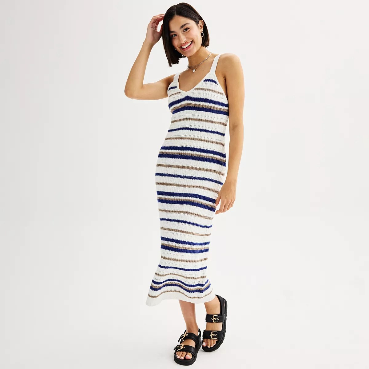 Juniors' Freshman 1996 Sleeveless Striped Crochet V-Neck Midi Dress | Kohl's