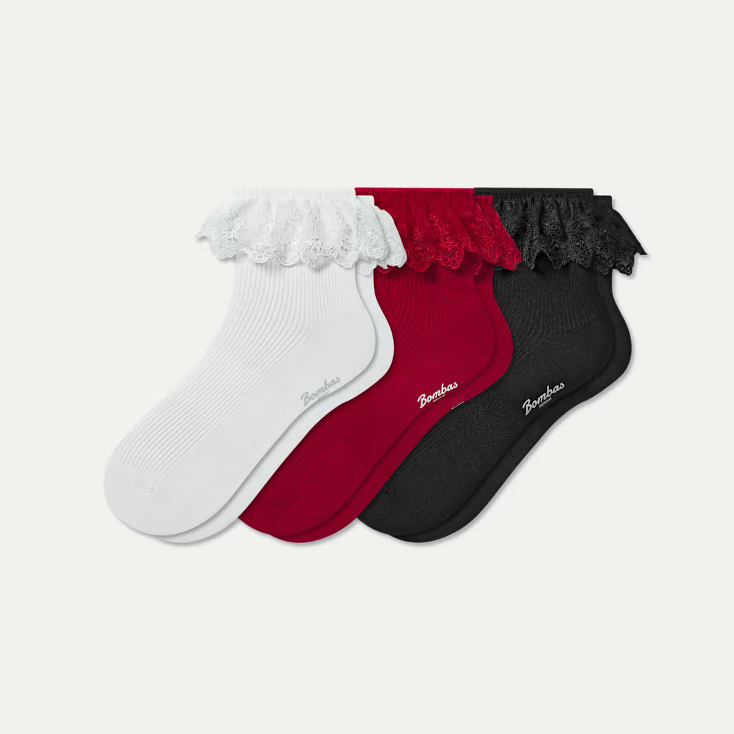Women’s Ruffle Lace Quarter Sock 3-Pack | Bombas