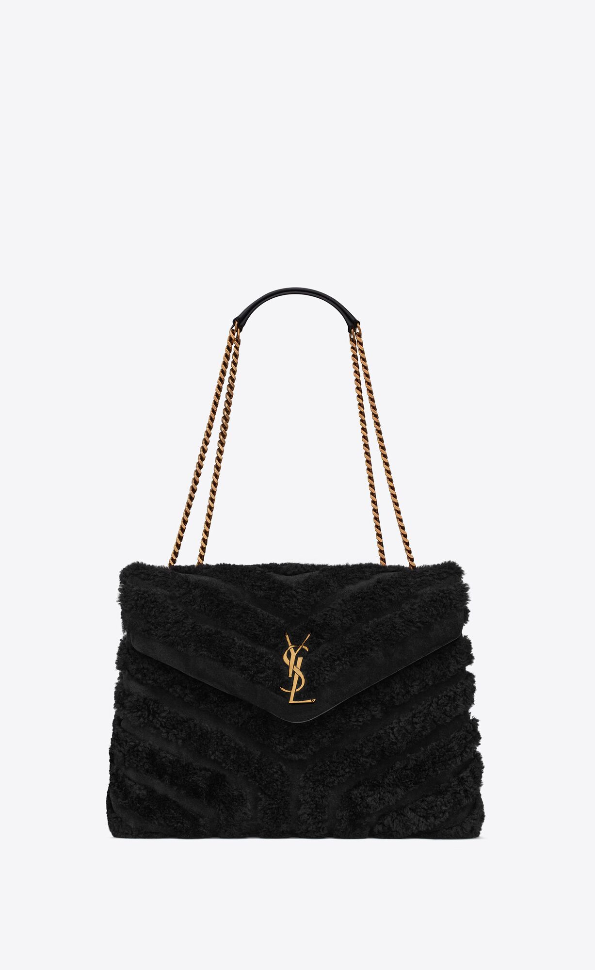 LOULOU MEDIUM CHAIN BAG IN QUILTED "Y" SHEARLING AND SUEDE PATCHWORK | Saint Laurent | YSL.com | Saint Laurent Inc. (Global)