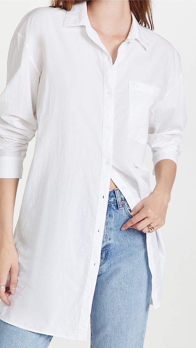Poplin Oversized Tunic Shirt With Back Button | Shopbop