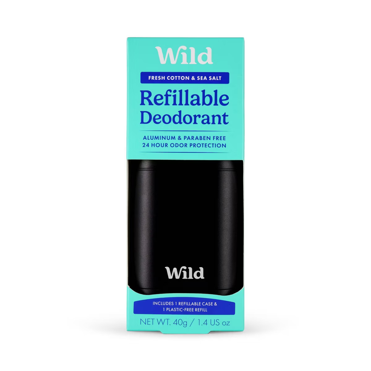Wild Cosmetics - Refillable Black Case with Fresh Cotton & Sea Salt - Aluminum Free Deodorant - S... | Target