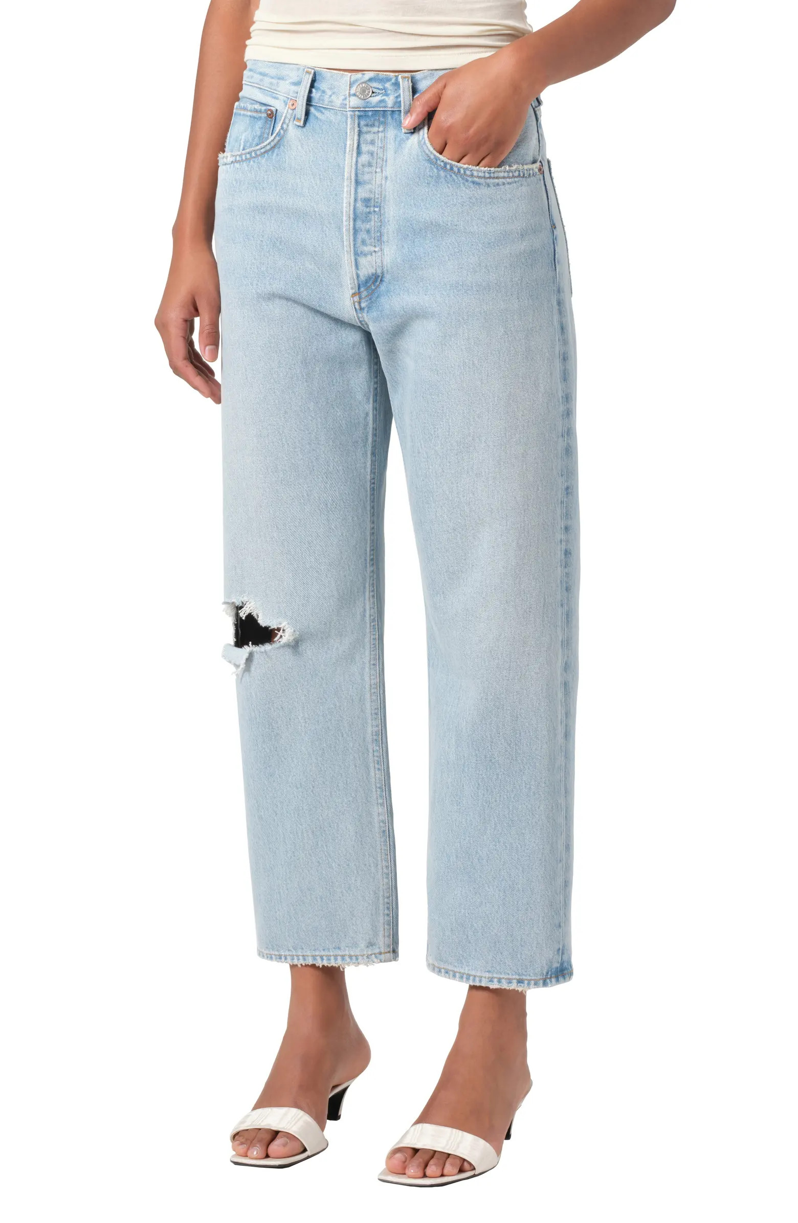 AGOLDE '90s Ripped Mid Rise Crop Relaxed Straight Leg Jeans | Nordstrom | Nordstrom