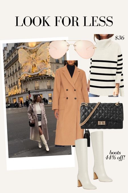 Look for less! Camel coat, striped sweater, knee high boots, chanel similar bag, Amazon finds, winter outfit idea, Paris style, Paris winter outfit 

#LTKeurope #LTKSeasonal #LTKtravel