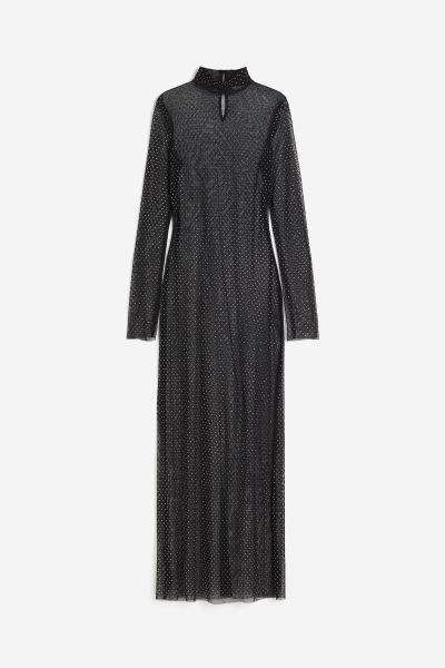 Rhinestone-embellished dress - Black - Ladies | H&M GB | H&M (UK, MY, IN, SG, PH, TW, HK)